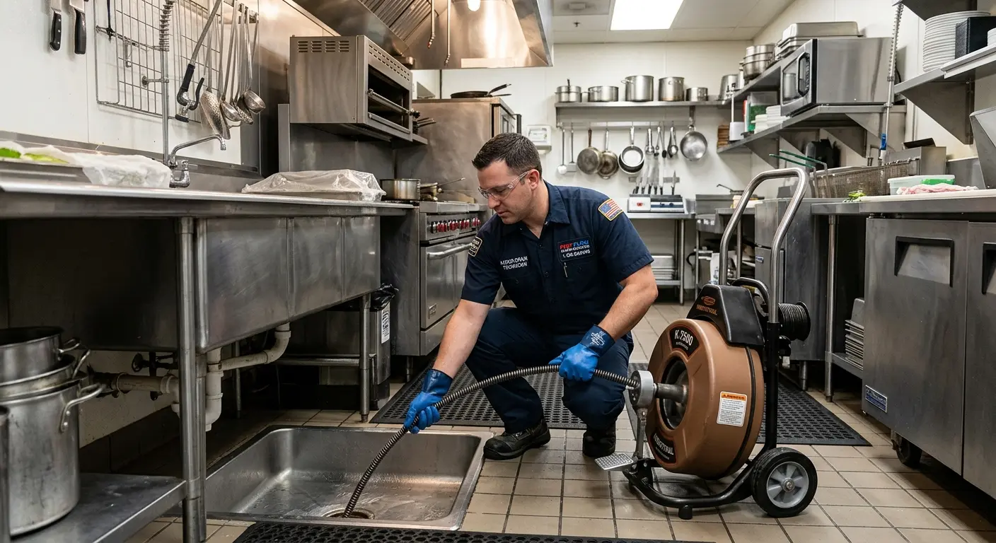 Commercial drain cleaning service in a restaurant kitchen in Carbondale