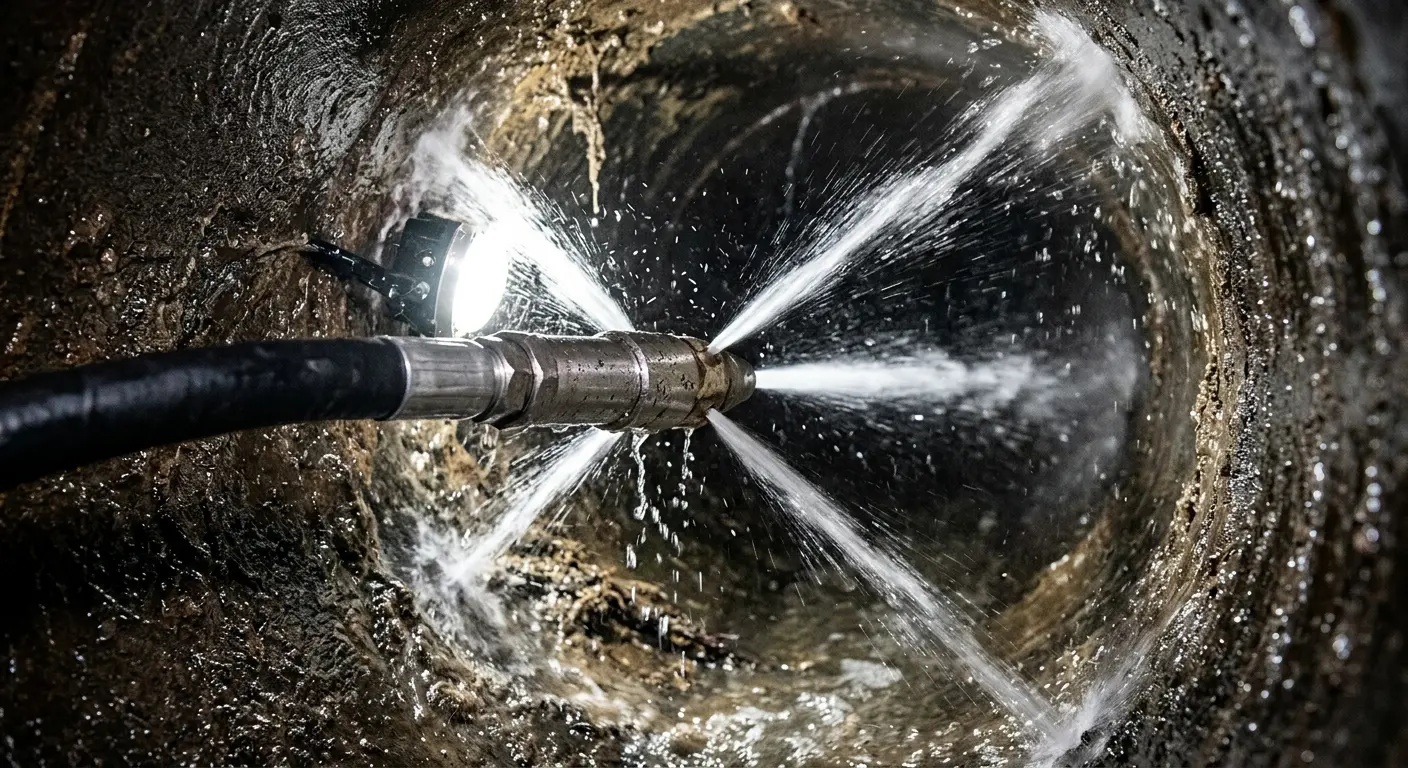 High-pressure hydro jetting nozzle cleaning sewer pipe for Emergency Drain Service in Carbondale